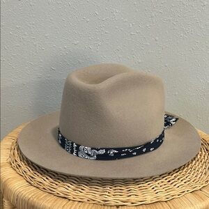 Free People Mossant‎ Annie Western Felt Hat Tan Navy